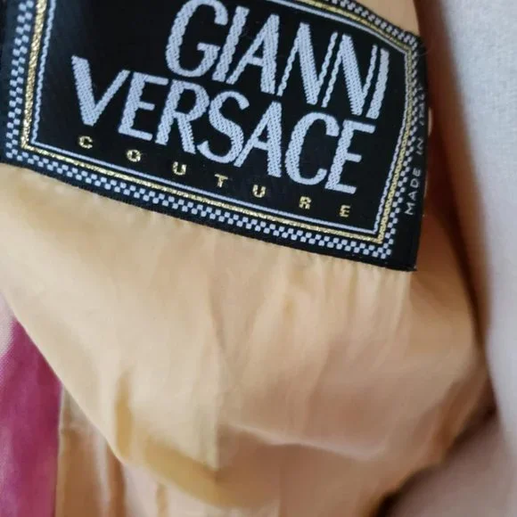 Vintage Gianni Versace silk blazer pink beige tan tie dye painted Med small 4 6